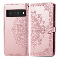 Leather Case Stands Fashionable Pattern Flip Cover Holder for Google Pixel 6 5G Rose Gold