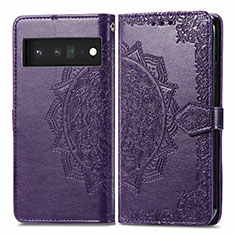 Leather Case Stands Fashionable Pattern Flip Cover Holder for Google Pixel 6 Pro 5G Purple