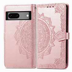 Leather Case Stands Fashionable Pattern Flip Cover Holder for Google Pixel 7 5G Rose Gold