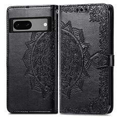 Leather Case Stands Fashionable Pattern Flip Cover Holder for Google Pixel 7a 5G Black