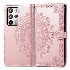 Leather Case Stands Fashionable Pattern Flip Cover Holder for HTC U23 5G Rose Gold