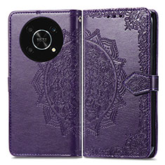 Leather Case Stands Fashionable Pattern Flip Cover Holder for Huawei Enjoy 50 Pro Purple