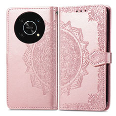 Leather Case Stands Fashionable Pattern Flip Cover Holder for Huawei Enjoy 50 Pro Rose Gold