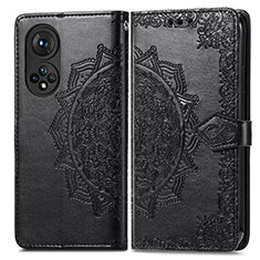 Leather Case Stands Fashionable Pattern Flip Cover Holder for Huawei Honor 50 5G Black