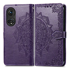 Leather Case Stands Fashionable Pattern Flip Cover Holder for Huawei Honor 50 5G Purple