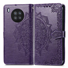 Leather Case Stands Fashionable Pattern Flip Cover Holder for Huawei Honor 50 Lite Purple