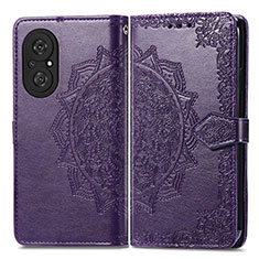 Leather Case Stands Fashionable Pattern Flip Cover Holder for Huawei Honor 50 SE 5G Purple