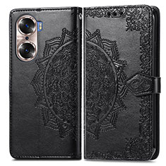 Leather Case Stands Fashionable Pattern Flip Cover Holder for Huawei Honor 60 5G Black