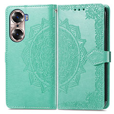 Leather Case Stands Fashionable Pattern Flip Cover Holder for Huawei Honor 60 Pro 5G Green