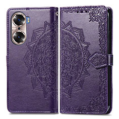 Leather Case Stands Fashionable Pattern Flip Cover Holder for Huawei Honor 60 Pro 5G Purple