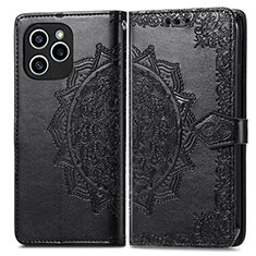 Leather Case Stands Fashionable Pattern Flip Cover Holder for Huawei Honor 60 SE 5G Black