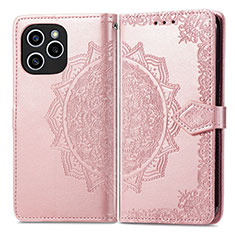 Leather Case Stands Fashionable Pattern Flip Cover Holder for Huawei Honor 60 SE 5G Rose Gold