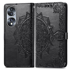 Leather Case Stands Fashionable Pattern Flip Cover Holder for Huawei Honor 70 5G Black