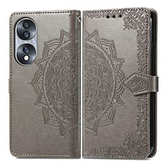 Leather Case Stands Fashionable Pattern Flip Cover Holder for Huawei Honor 70 5G Gray