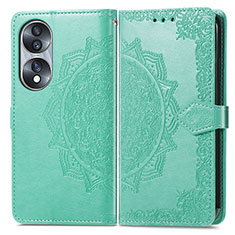 Leather Case Stands Fashionable Pattern Flip Cover Holder for Huawei Honor 70 5G Green