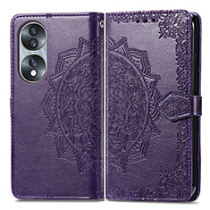 Leather Case Stands Fashionable Pattern Flip Cover Holder for Huawei Honor 70 5G Purple