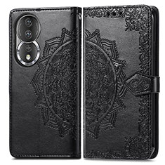 Leather Case Stands Fashionable Pattern Flip Cover Holder for Huawei Honor 80 5G Black