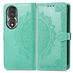 Leather Case Stands Fashionable Pattern Flip Cover Holder for Huawei Honor 80 5G Green