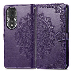 Leather Case Stands Fashionable Pattern Flip Cover Holder for Huawei Honor 80 5G Purple