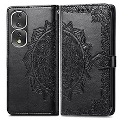 Leather Case Stands Fashionable Pattern Flip Cover Holder for Huawei Honor 80 Pro 5G Black