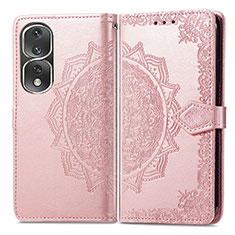 Leather Case Stands Fashionable Pattern Flip Cover Holder for Huawei Honor 80 Pro 5G Rose Gold