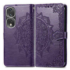 Leather Case Stands Fashionable Pattern Flip Cover Holder for Huawei Honor 80 Pro Flat 5G Purple