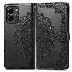 Leather Case Stands Fashionable Pattern Flip Cover Holder for Huawei Honor 80 SE 5G Black