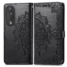 Leather Case Stands Fashionable Pattern Flip Cover Holder for Huawei Honor 90 5G Black