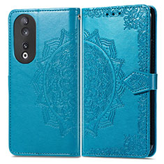 Leather Case Stands Fashionable Pattern Flip Cover Holder for Huawei Honor 90 5G Blue