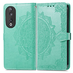 Leather Case Stands Fashionable Pattern Flip Cover Holder for Huawei Honor 90 5G Green