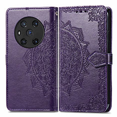 Leather Case Stands Fashionable Pattern Flip Cover Holder for Huawei Honor Magic3 5G Purple