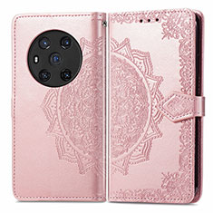 Leather Case Stands Fashionable Pattern Flip Cover Holder for Huawei Honor Magic3 5G Rose Gold