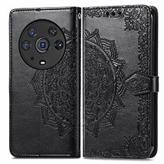 Leather Case Stands Fashionable Pattern Flip Cover Holder for Huawei Honor Magic3 Pro 5G Black