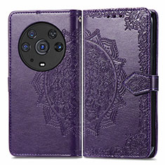 Leather Case Stands Fashionable Pattern Flip Cover Holder for Huawei Honor Magic3 Pro 5G Purple