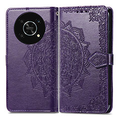 Leather Case Stands Fashionable Pattern Flip Cover Holder for Huawei Honor Magic4 Lite 5G Purple