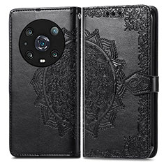 Leather Case Stands Fashionable Pattern Flip Cover Holder for Huawei Honor Magic4 Pro 5G Black