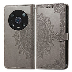 Leather Case Stands Fashionable Pattern Flip Cover Holder for Huawei Honor Magic4 Pro 5G Gray