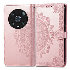 Leather Case Stands Fashionable Pattern Flip Cover Holder for Huawei Honor Magic4 Pro 5G Rose Gold