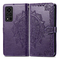 Leather Case Stands Fashionable Pattern Flip Cover Holder for Huawei Honor V40 5G Purple