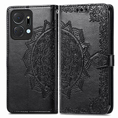 Leather Case Stands Fashionable Pattern Flip Cover Holder for Huawei Honor X7a Black