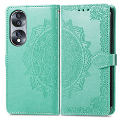 Leather Case Stands Fashionable Pattern Flip Cover Holder for Huawei Honor X7b Green