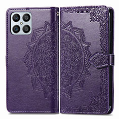 Leather Case Stands Fashionable Pattern Flip Cover Holder for Huawei Honor X8 4G Purple