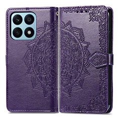 Leather Case Stands Fashionable Pattern Flip Cover Holder for Huawei Honor X8a 4G Purple