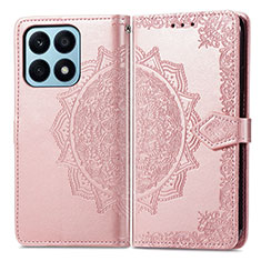 Leather Case Stands Fashionable Pattern Flip Cover Holder for Huawei Honor X8a 4G Rose Gold