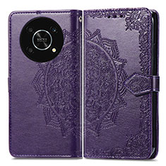 Leather Case Stands Fashionable Pattern Flip Cover Holder for Huawei Honor X9 5G Purple