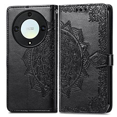 Leather Case Stands Fashionable Pattern Flip Cover Holder for Huawei Honor X9a 5G Black