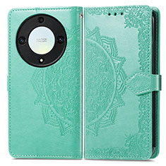 Leather Case Stands Fashionable Pattern Flip Cover Holder for Huawei Honor X9a 5G Green