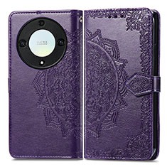 Leather Case Stands Fashionable Pattern Flip Cover Holder for Huawei Honor X9a 5G Purple