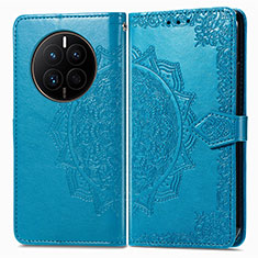 Leather Case Stands Fashionable Pattern Flip Cover Holder for Huawei Mate 50 Blue