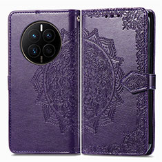 Leather Case Stands Fashionable Pattern Flip Cover Holder for Huawei Mate 50 Purple